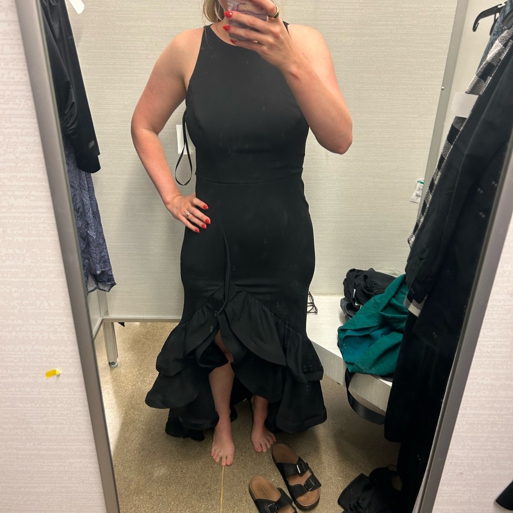 Formal black dress with ruffles